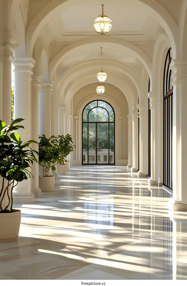 Arched Hallway Interior Design with Light and Shadows