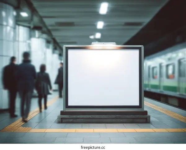 Blank Advertisement Board in Subway Station with People