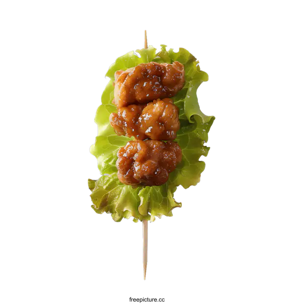 [Transparent Background PNG]Fried Chicken Skewers With Lettuce Isolated On White Background