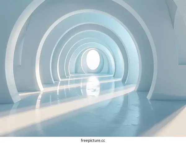 Abstract Light Blue Architectural Tunnel