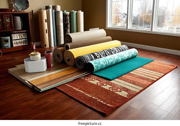 Variety of Carpets and Flooring Materials Displayed