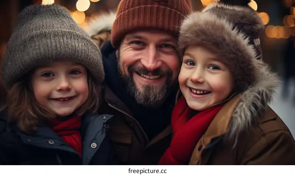 Happy family in winter clothes