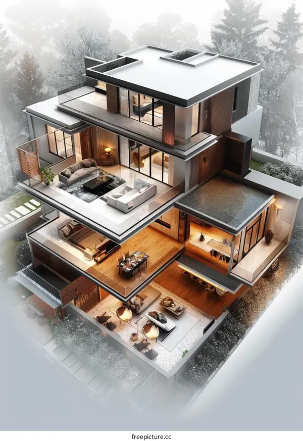 Modern Multi-Level House Design Illustration