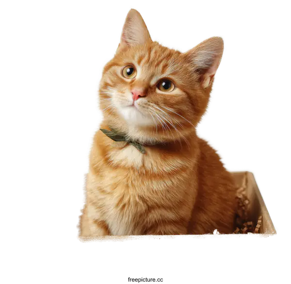 [Transparent Background PNG]Cute Ginger Kitten in a Cardboard Box