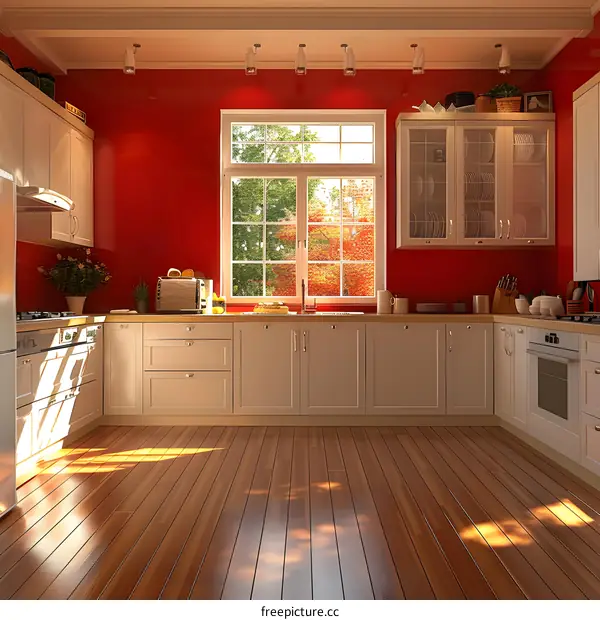 Modern kitchen with red walls