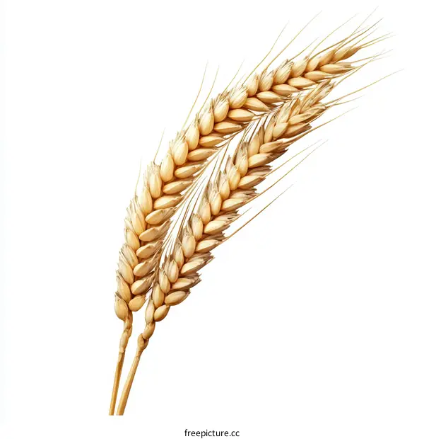 Golden Wheat Ears on White Background