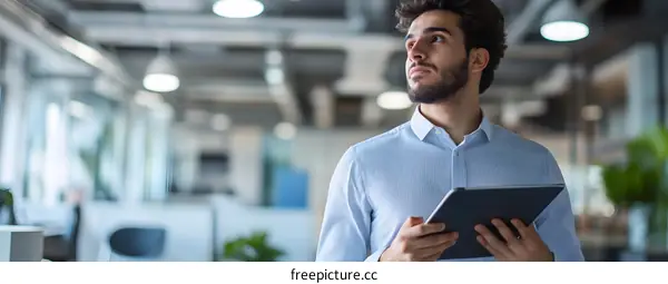 Young Businessman Holding a Tablet in Office