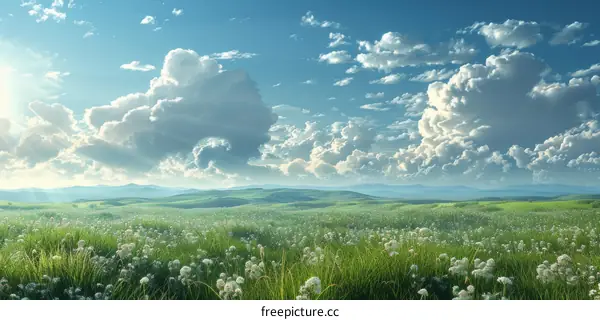 Beautiful Summer Meadow Landscape with Clouds
