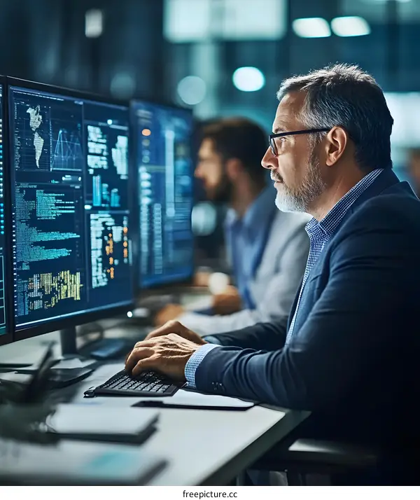 Businessman Working on Computer in Office