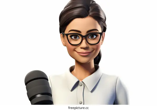 3D Illustration of Female Journalist with Microphone