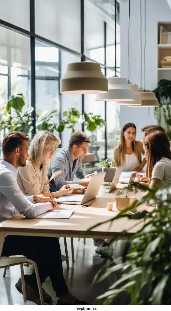 A group of people sitting around a table having a meeting