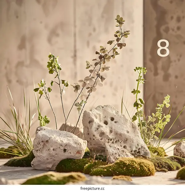 Close Up of Green Plants Growing on White Rocks