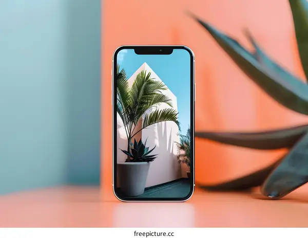 Modern Phone Displaying Palm Tree And Building