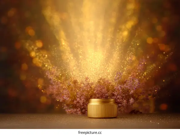 Golden Cosmetic Jar with Sparkling Background
