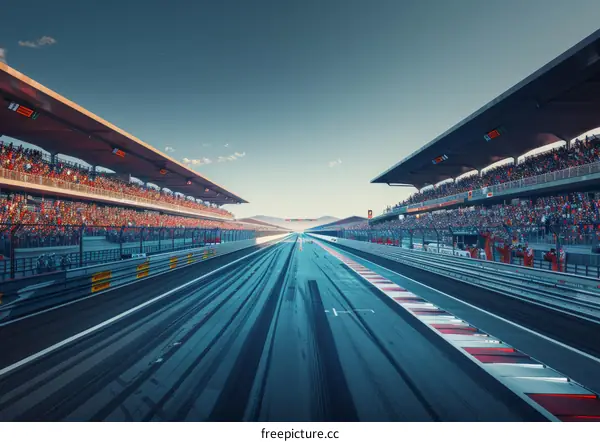 A Formula 1 race track with empty grandstands