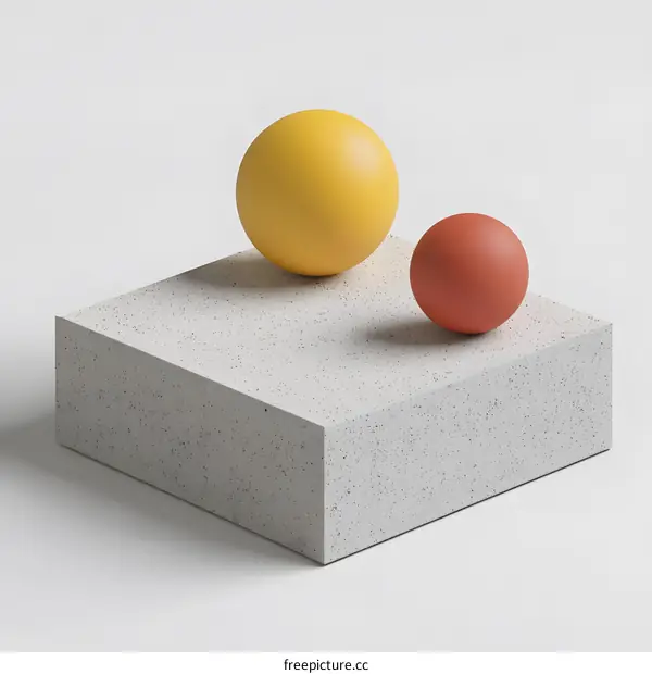 Abstract Geometric Shapes with Yellow and Red Spheres on a Cube