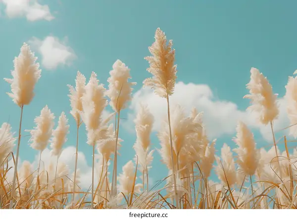 White Pampas Grass Against Blue Sky