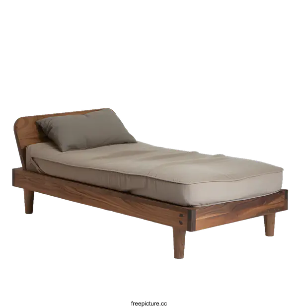 [Transparent Background PNG]Wooden Daybed With Linen Mattress and Pillow