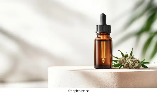 Amber Glass Dropper Bottle with Cannabis Bud