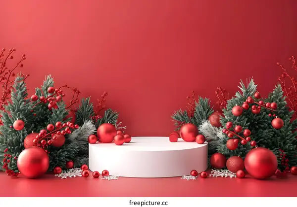 Red Christmas Background with White Platform