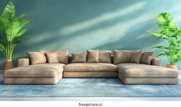 Modern Living Room with Sectional Sofa and Plants