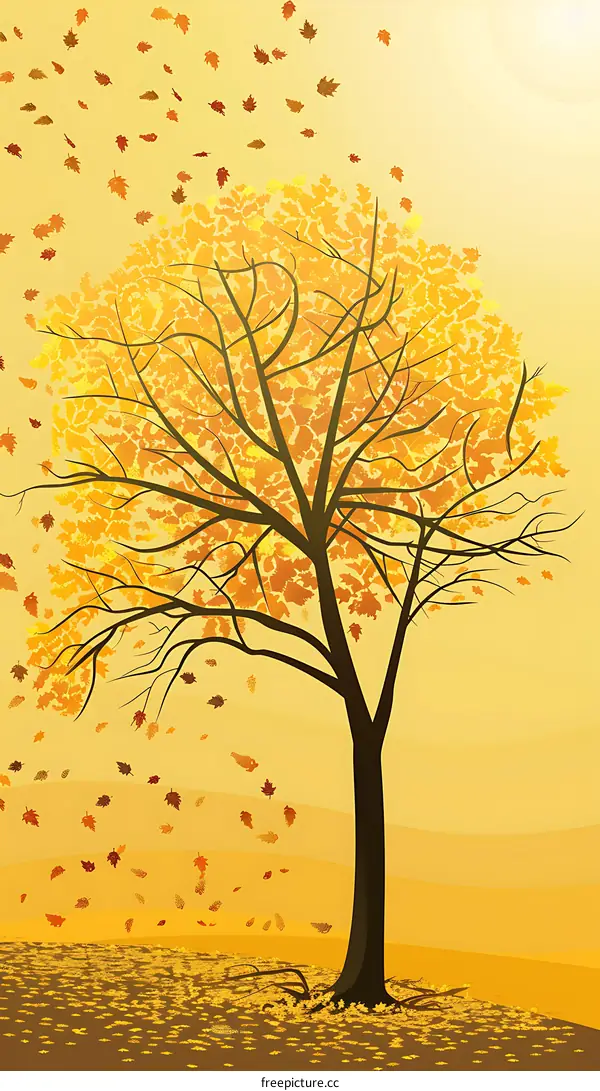 Autumn Tree with Falling Leaves Illustration