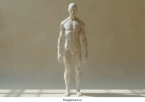 An illustration of a detailed human muscular system