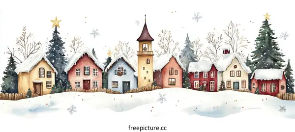 Winter Wonderland Village Illustration