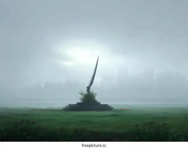 Misty Morning Landscape with Sundial