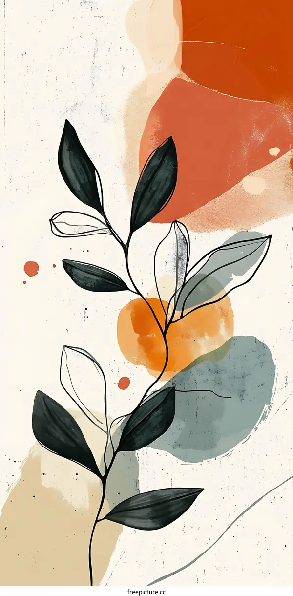 Abstract Plant Illustration with Watercolor Shapes