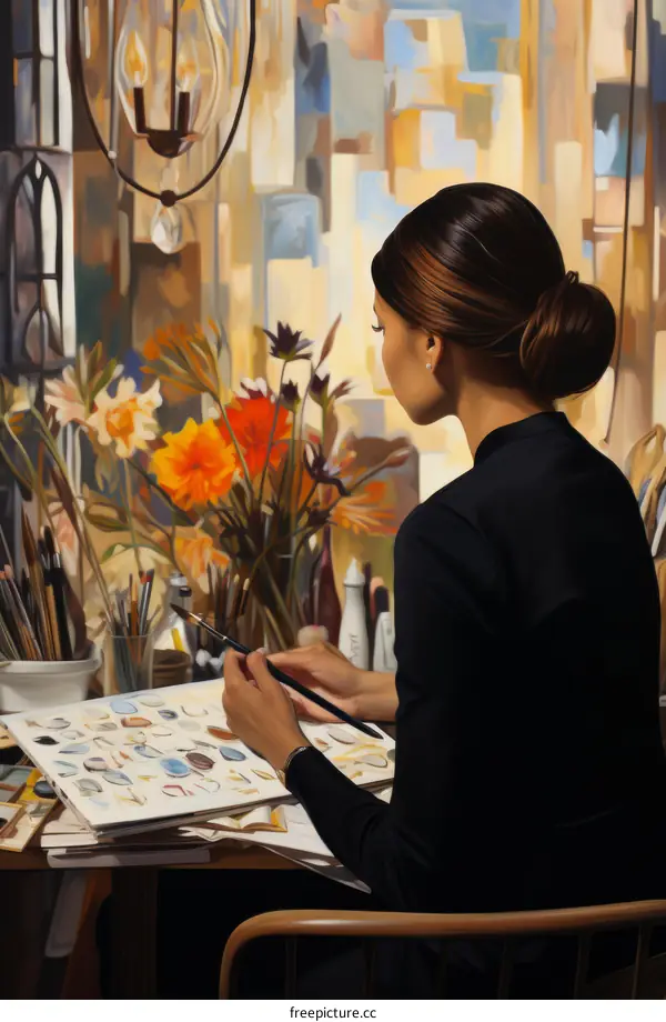 Artist Painting in Her Studio