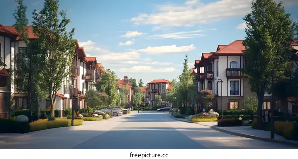 European Style Townhouses in a Sunny Neighborhood