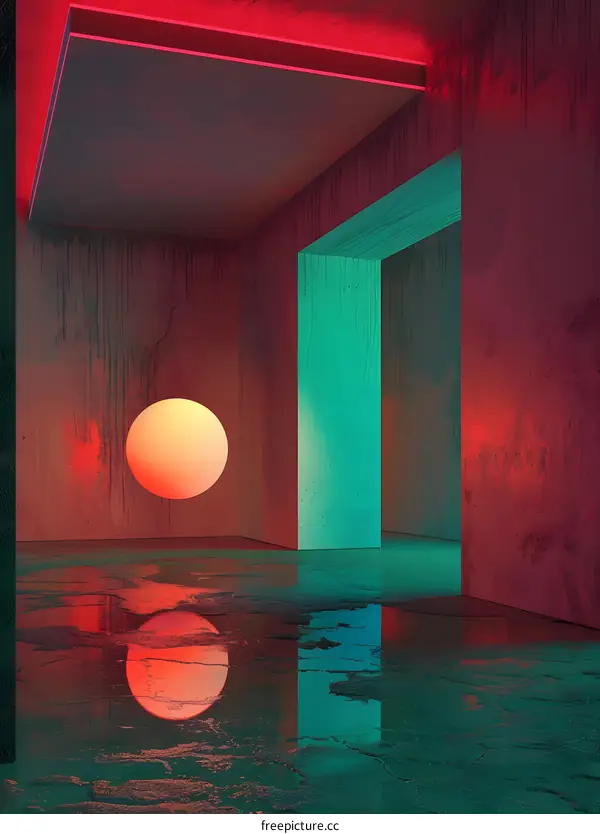 Abstract Room with Red and Green Lights