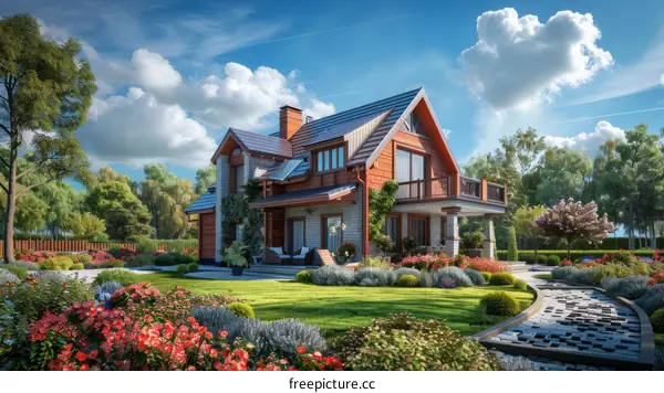 Beautiful House with Lush Garden Illustration