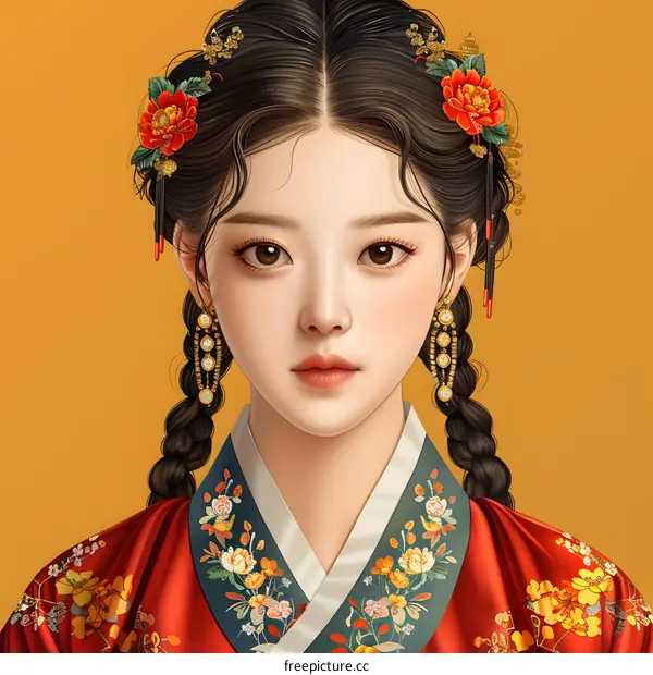 Portrait of a young woman in traditional Korean dress