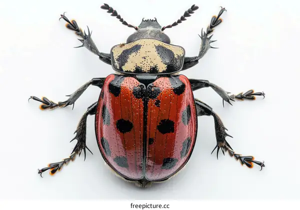 A red and black beetle with spots on its back