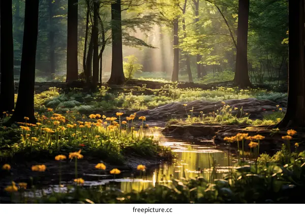 Sunlight Streams Through the Forest