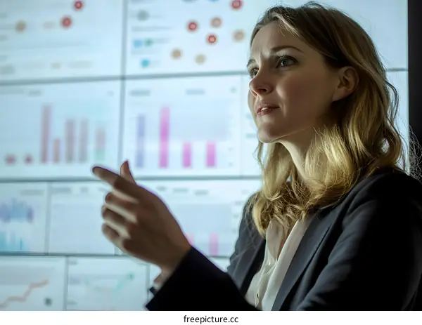 Businesswoman Presenting Data on Whiteboard
