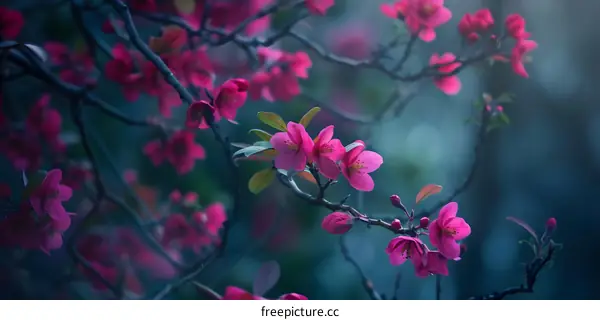 Pink Flowers Blooming on a Branch