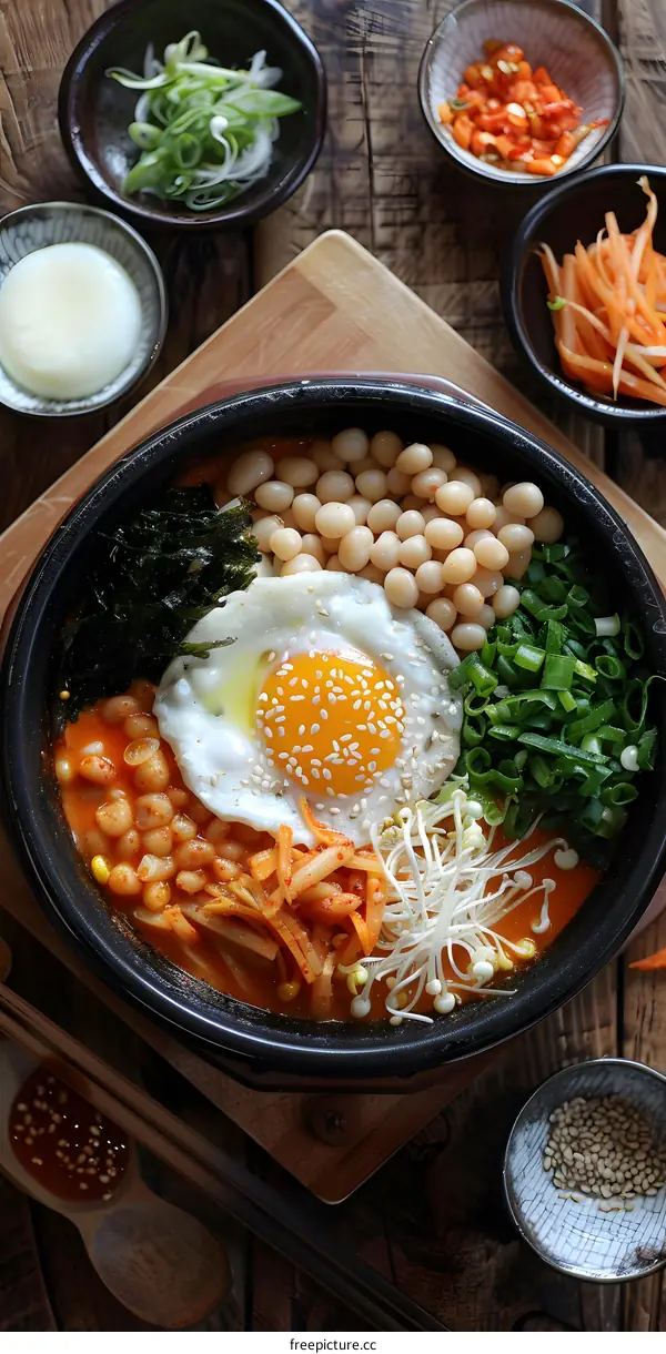 Korean Bean Paste Stew with Egg and Vegetables