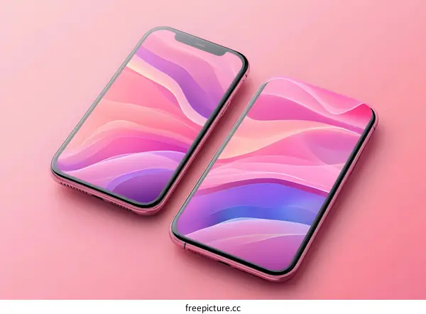 Pink Abstract Background With Two Smartphones