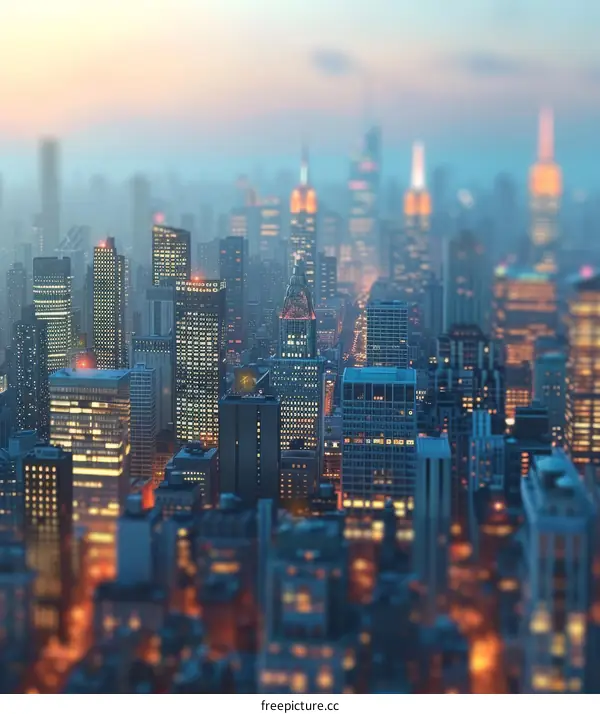 City Lights: Miniature City with Distant Skyscrapers