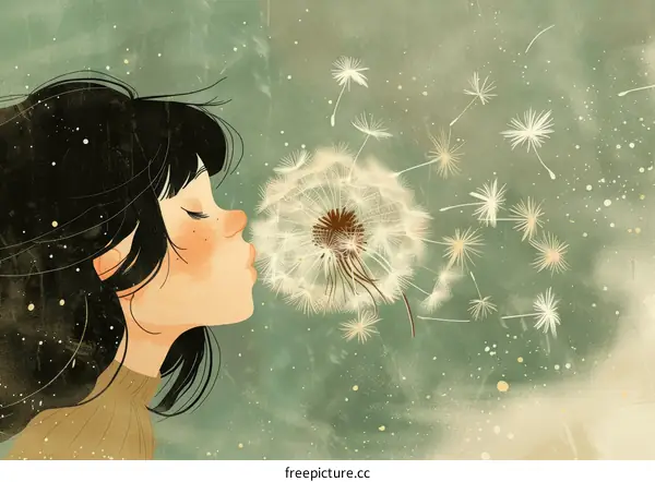 girl blowing dandelion illustration
