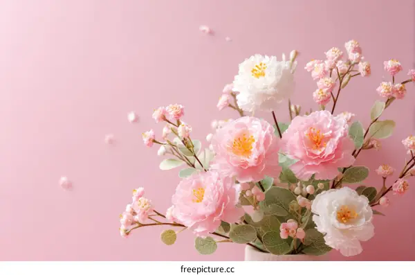 Beautiful Pink Flowers Arrangement on Pink Background