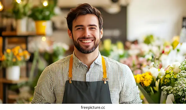 Smiling Florist in a Flower Shop