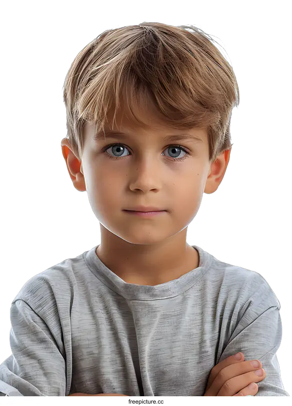 [Transparent Background PNG]Portrait of a boy with blond hair and blue eyes