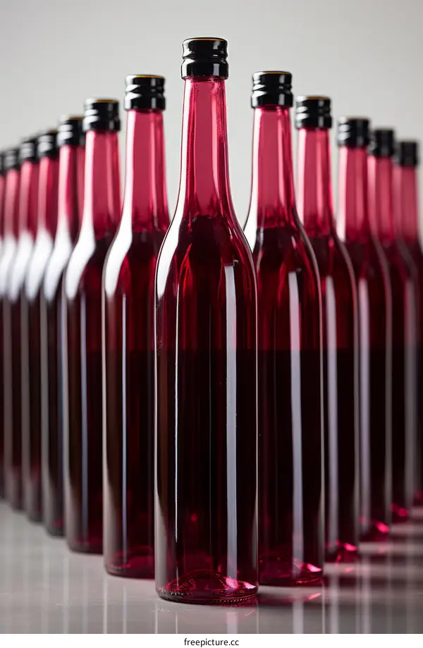Bottles of Wine Lined Up Against a White Background