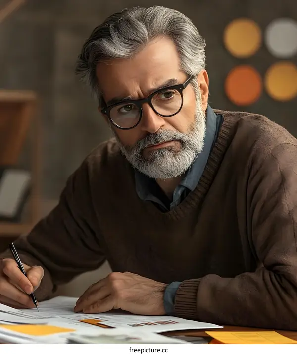Serious Businessman Working at a Desk