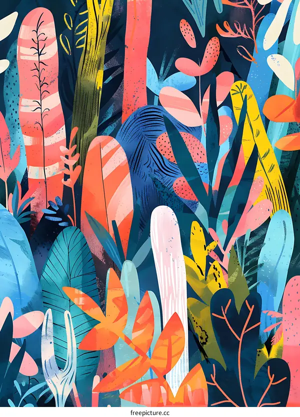 Abstract Colorful Tropical Leaves Pattern Background