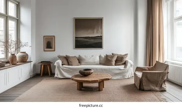 Minimalist Beige Living Room with Natural Decor